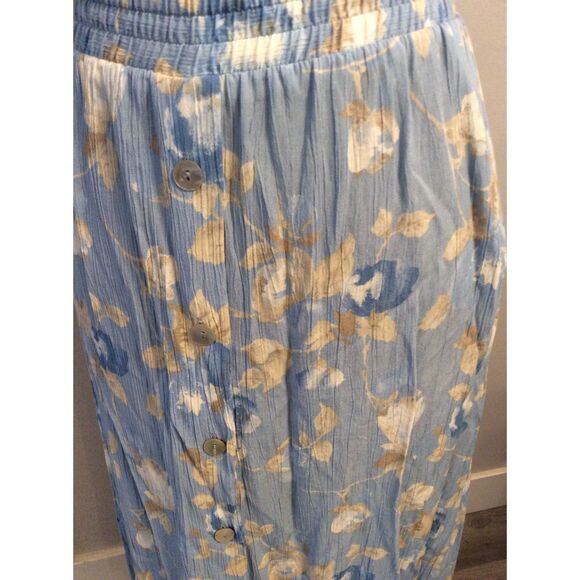 Vintage Koret City Blues Floral Midi Skirt Elastic Waistline Button Front Medium - Picture 3 of 3